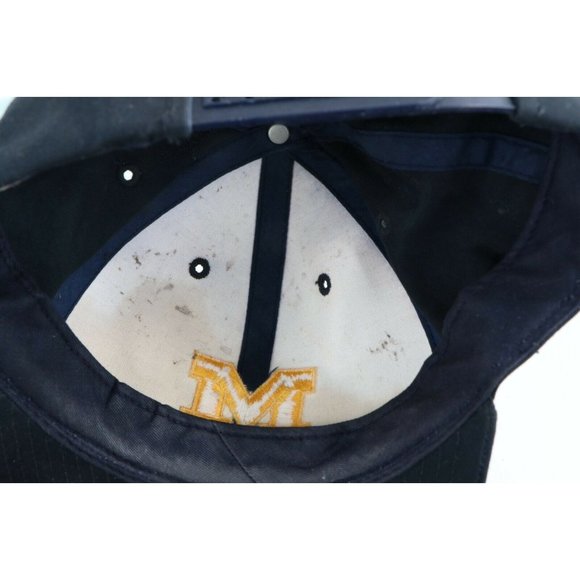 Vintage 90s Distressed University of Michigan Block M Snapback Hat Cap Navy Blue - Picture 9 of 9